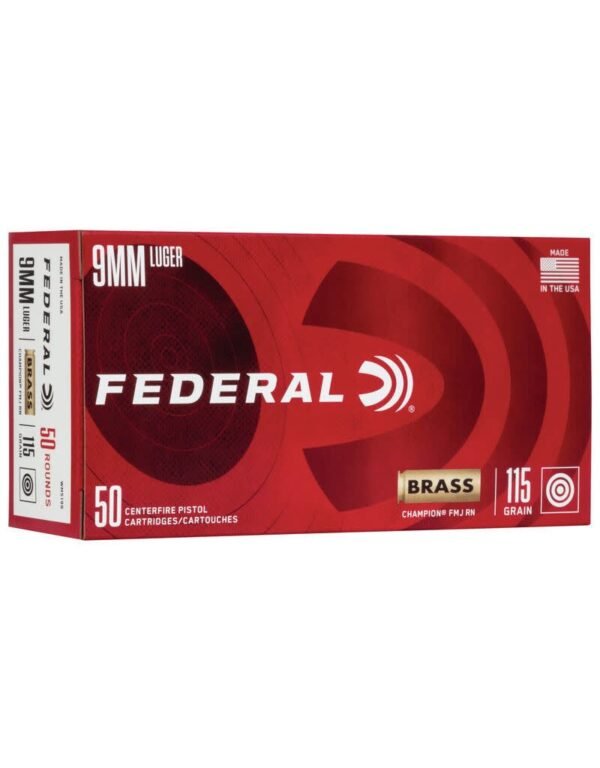 FEDERAL 9MM CHAMPION BRASS CASE 115 GR FMJ 50 RDS