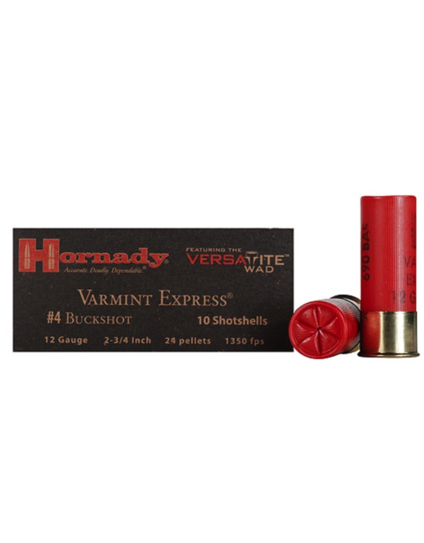 hornady varmit, hornady varmit express, HORNADY VARMIT EXPRESS #4, HORNADY VARMIT EXPRESS #4 BUCKSHOT, HORNADY VARMIT EXPRESS #4 BUCKSHOT 12 GA