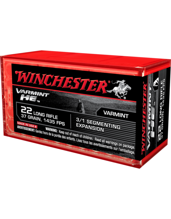 WINCHESTER VARMINT HE 22 LR 37 GR 3/ 1 SEGMENTING EXPANSION 50 RDS